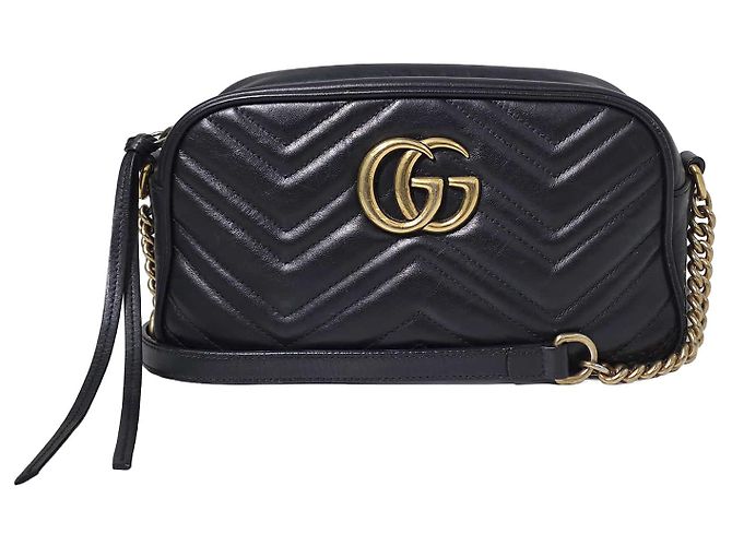 Gucci Borsa a tracolla con catena Marmont Matelassé Camera Bag Nero Oro - vista 2