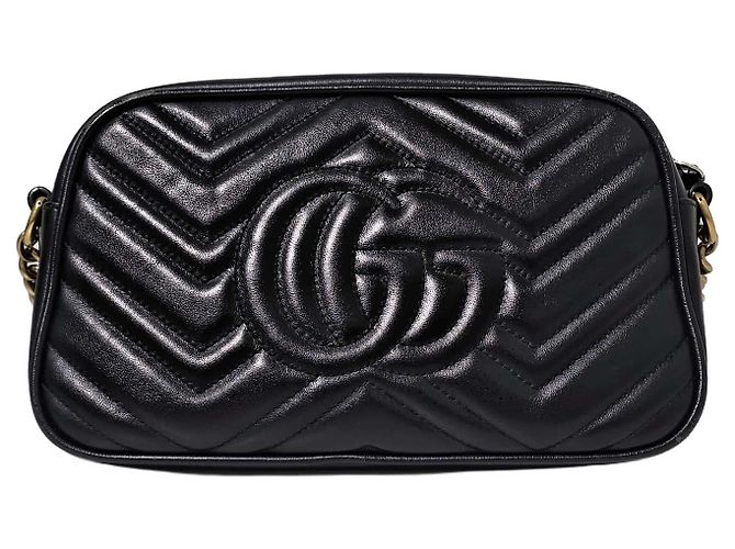Gucci Borsa a tracolla con catena Marmont Matelassé Camera Bag Nero Oro - vista 4