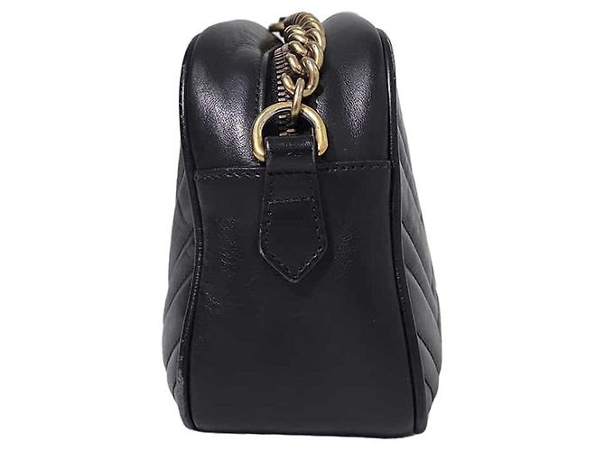 Gucci Borsa a tracolla con catena Marmont Matelassé Camera Bag Nero Oro - vista 5