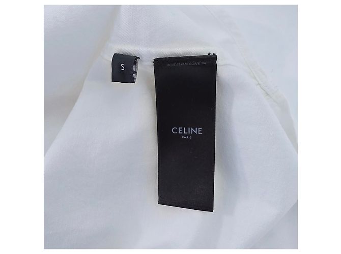 Céline Camisa corta de algodón de manga larga con bolsillo bordado Triomphe para mujer, Blanco - vista 10