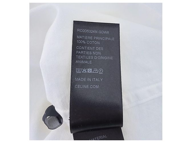 Céline Camisa corta de algodón de manga larga con bolsillo bordado Triomphe para mujer, Blanco - vista 11