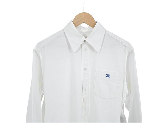Céline Camisa corta de algodón de manga larga con bolsillo bordado Triomphe para mujer, Blanco - vista 5