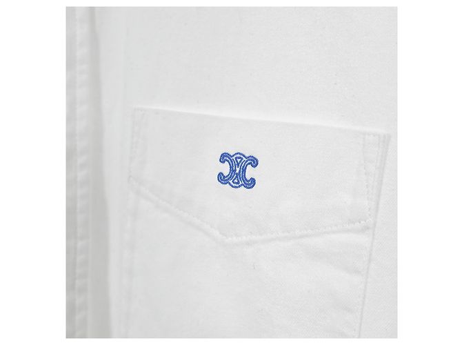 Céline Camisa corta de algodón de manga larga con bolsillo bordado Triomphe para mujer, Blanco - vista 6