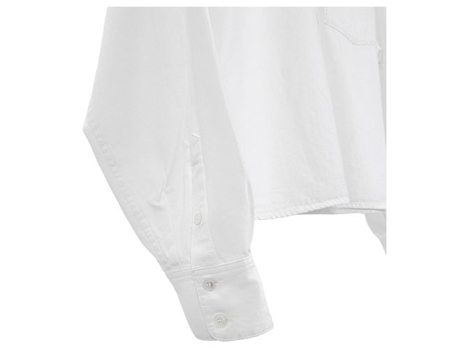 Céline Camisa corta de algodón de manga larga con bolsillo bordado Triomphe para mujer, Blanco - vista 7