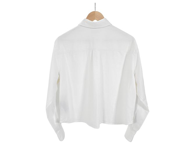 Céline Camisa corta de algodón de manga larga con bolsillo bordado Triomphe para mujer, Blanco - vista 8