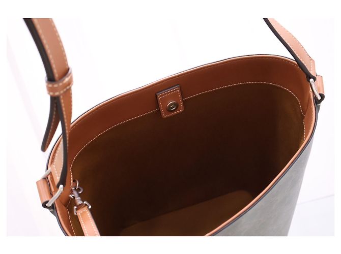 Céline Borsa a secchiello a tracolla in tela e vitello - vista 11