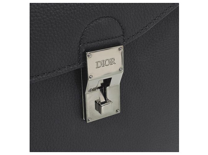 Dior Borsetta Elite Saddle Flap in pelle di vitello grana Borsa porta documenti Silver Black - vista 10