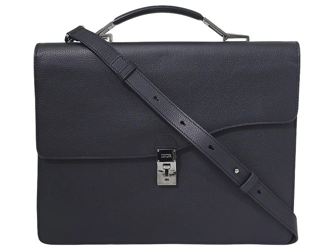 Dior Borsetta Elite Saddle Flap in pelle di vitello grana Borsa porta documenti Silver Black - vista 2