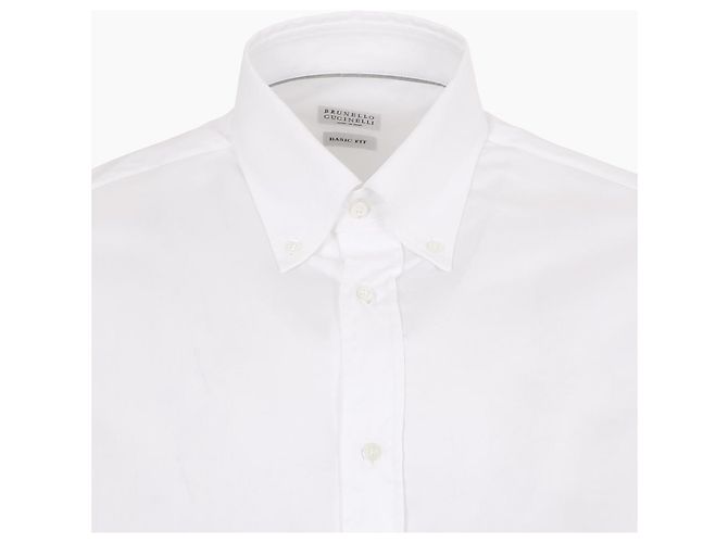 Brunello Cucinelli Camicia in twill bianco con bottoni - vista 7