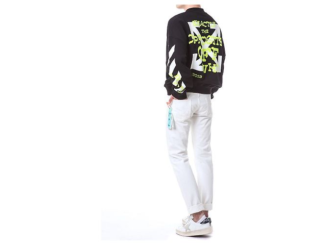 Off White Sweatshirt mit Neon-Velours-Buchstaben-Patch - Ansicht 11