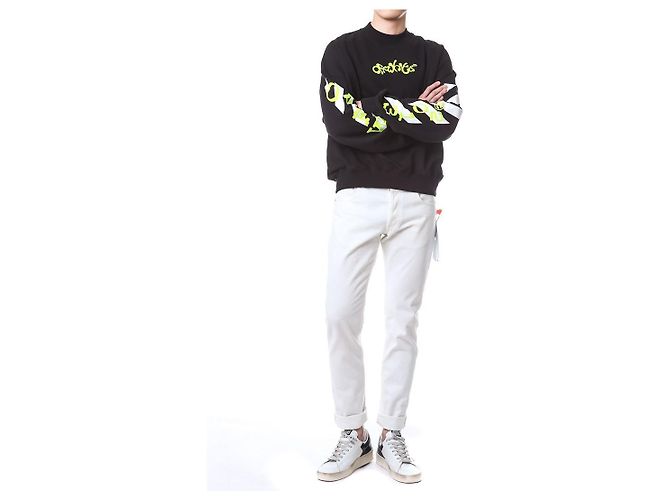Off White Sweatshirt mit Neon-Velours-Buchstaben-Patch - Ansicht 12