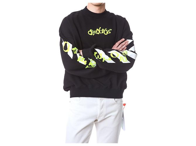 Off White Sweatshirt mit Neon-Velours-Buchstaben-Patch - Ansicht 13