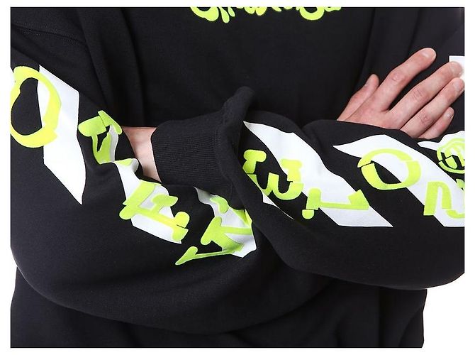 Off White Sweatshirt mit Neon-Velours-Buchstaben-Patch - Ansicht 14
