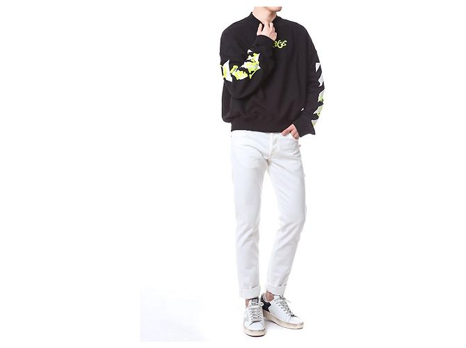 Off White Sweatshirt mit Neon-Velours-Buchstaben-Patch - Ansicht 15