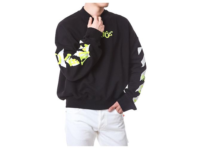 Off White Sweatshirt mit Neon-Velours-Buchstaben-Patch - Ansicht 16