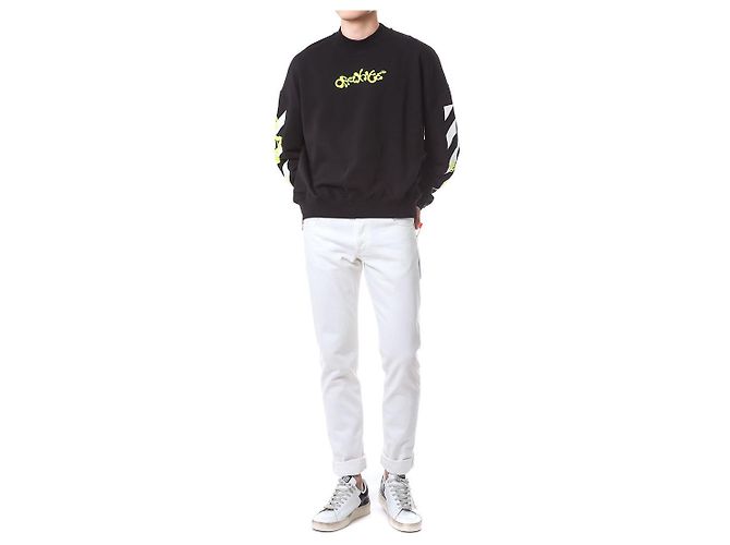 Off White Sweatshirt mit Neon-Velours-Buchstaben-Patch - Ansicht 18