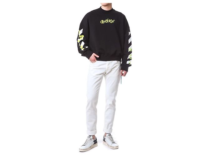 Off White Sweatshirt mit Neon-Velours-Buchstaben-Patch - Ansicht 2