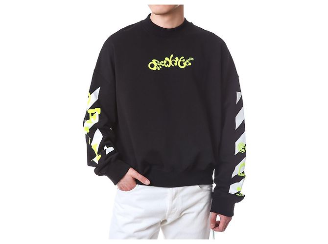 Off White Sweatshirt mit Neon-Velours-Buchstaben-Patch - Ansicht 3