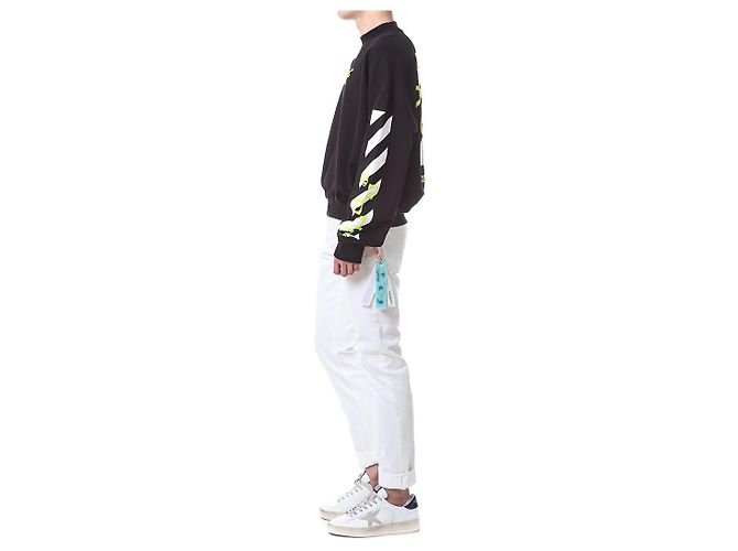 Off White Sweatshirt mit Neon-Velours-Buchstaben-Patch - Ansicht 4