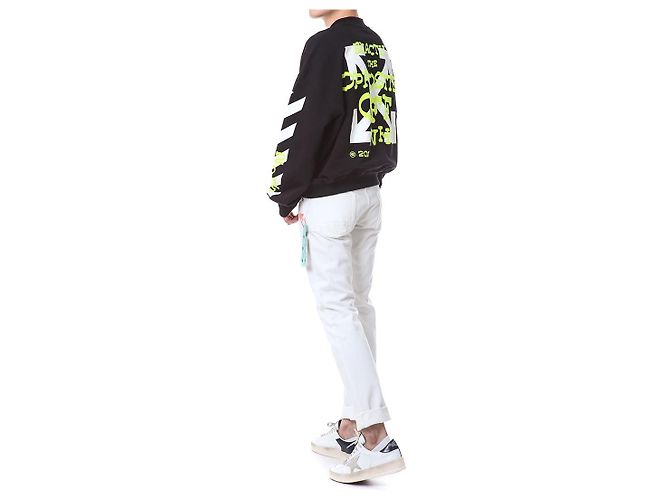 Off White Sweatshirt mit Neon-Velours-Buchstaben-Patch - Ansicht 5