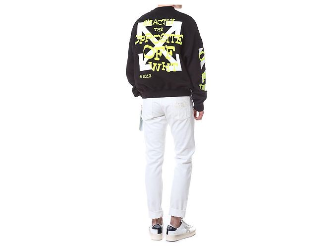 Off White Sweatshirt mit Neon-Velours-Buchstaben-Patch - Ansicht 6