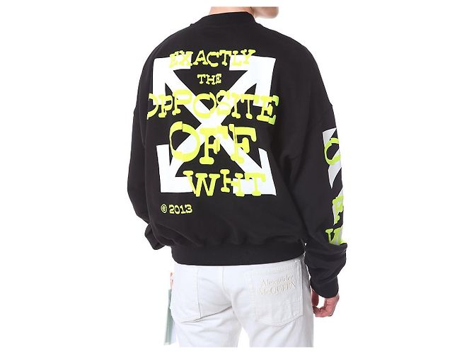 Off White Sweatshirt mit Neon-Velours-Buchstaben-Patch - Ansicht 7
