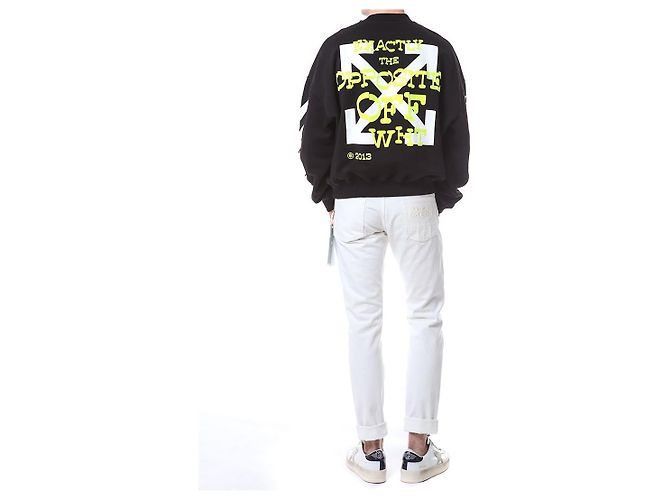 Off White Sweatshirt mit Neon-Velours-Buchstaben-Patch - Ansicht 9