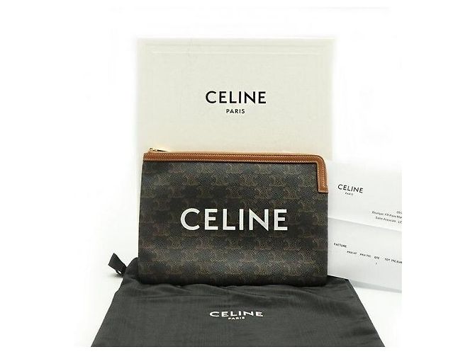 Céline Triomphe Small Canvas Tan Lambskin Pouch - Ansicht 2