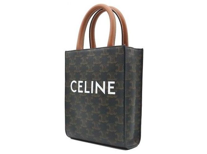 Céline Canvas Tan Calfskin Cabas Mini Vertical - vista 3