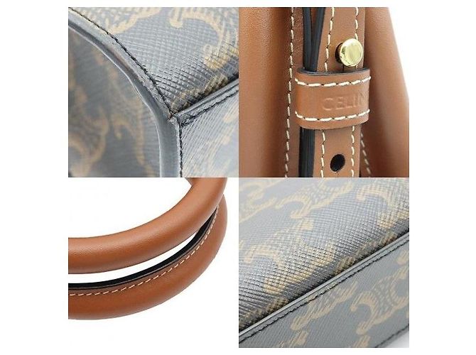Céline Canvas Tan Calfskin Cabas Mini Vertical - vista 8