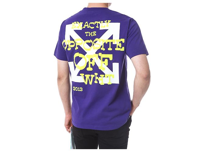 Off White Kurzarm-T-Shirt mit Neon-Velours-Schriftzug - Ansicht 12