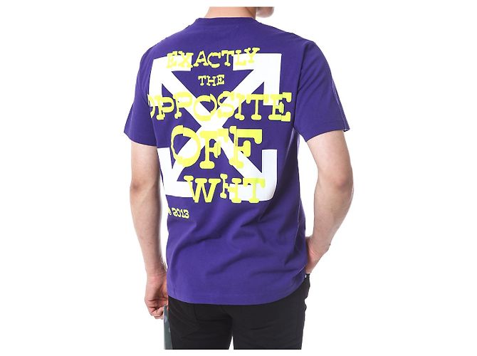 Off White Kurzarm-T-Shirt mit Neon-Velours-Schriftzug - Ansicht 15