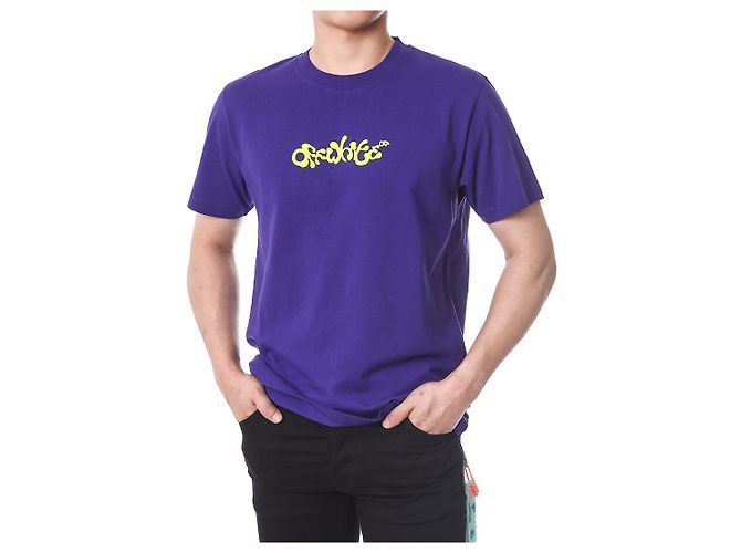 Off White Kurzarm-T-Shirt mit Neon-Velours-Schriftzug - Ansicht 4