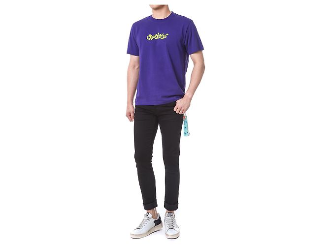 Off White Kurzarm-T-Shirt mit Neon-Velours-Schriftzug - Ansicht 6