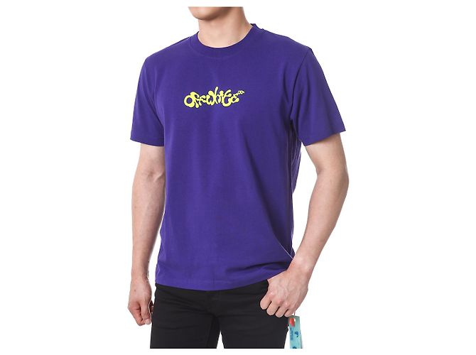 Off White Kurzarm-T-Shirt mit Neon-Velours-Schriftzug - Ansicht 7