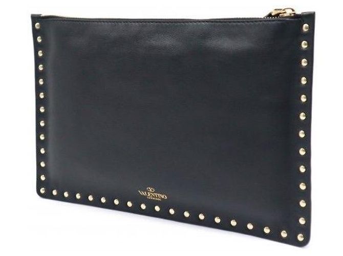 Valentino Clutch Pouch Rockstud in pelle di vitello nera e oro - vista 2