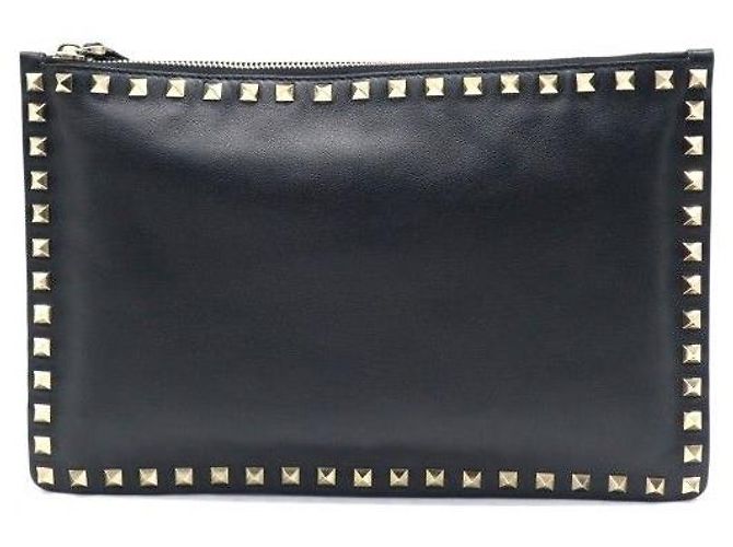 Valentino Clutch Pouch Rockstud in pelle di vitello nera e oro - vista 4