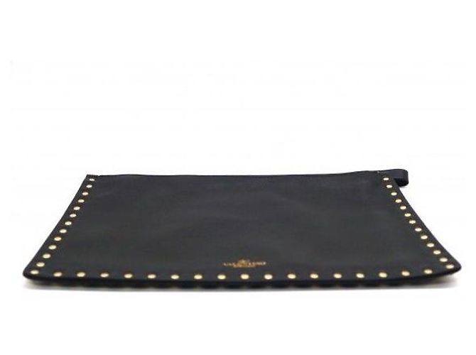 Valentino Clutch Pouch Rockstud in pelle di vitello nera e oro - vista 5