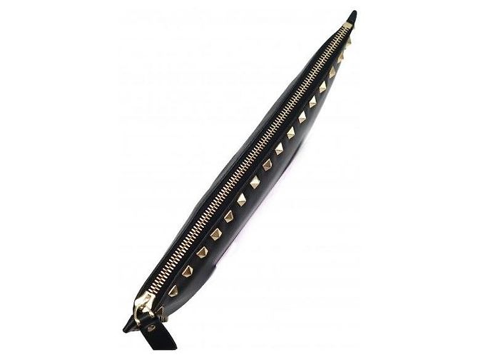 Valentino Clutch Pouch Rockstud in pelle di vitello nera e oro - vista 6