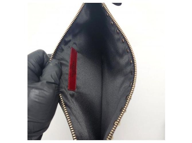 Valentino Clutch Pouch Rockstud in pelle di vitello nera e oro - vista 8