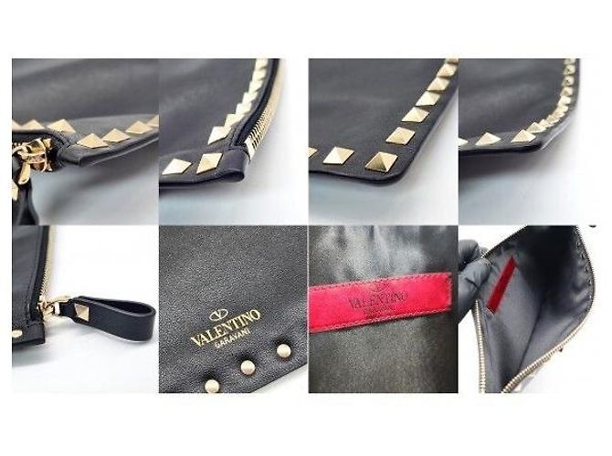 Valentino Clutch Pouch Rockstud in pelle di vitello nera e oro - vista 9