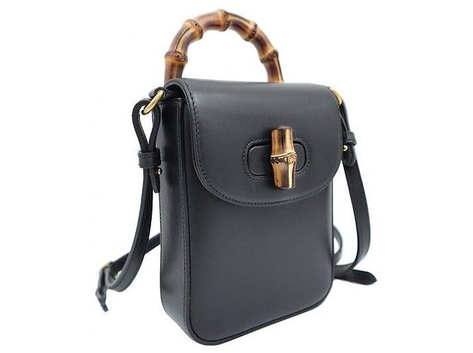 Bamboo Gucci Mini con manico in bambù in pelle nera - vista 2