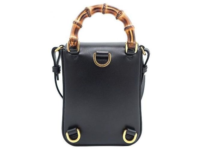 Bamboo Gucci Mini con manico in bambù in pelle nera - vista 3