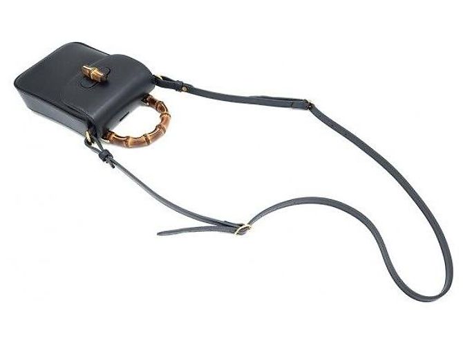 Bamboo Gucci Mini con manico in bambù in pelle nera - vista 4