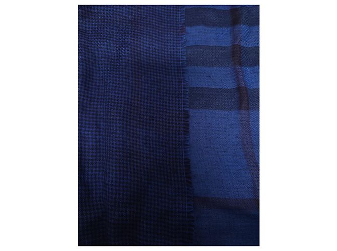 Burberry Sciarpa in lana a pied-de-poule blu - vista 3