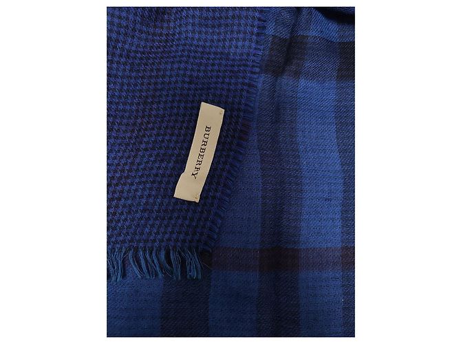Burberry Sciarpa in lana a pied-de-poule blu - vista 4