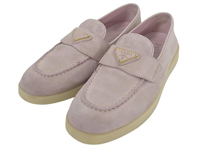 Prada Mocassini in camoscio da donna con logo triangolare Alabaster Pink - vista 7