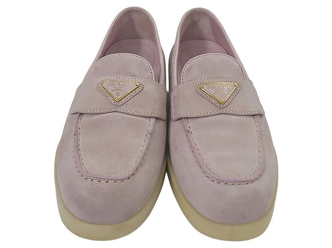 Prada Mocassini in camoscio da donna con logo triangolare Alabaster Pink - vista 8