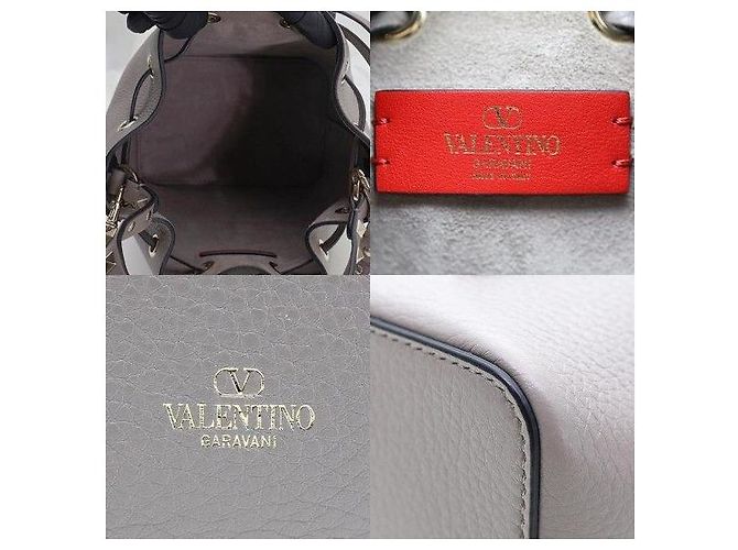 Valentino Borsa bucket Rockstud in vitello grana Dove Gray - vista 6