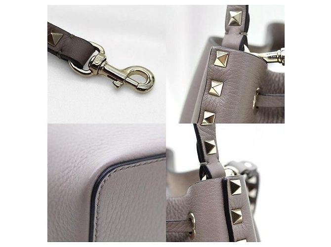 Valentino Borsa bucket Rockstud in vitello grana Dove Gray - vista 7